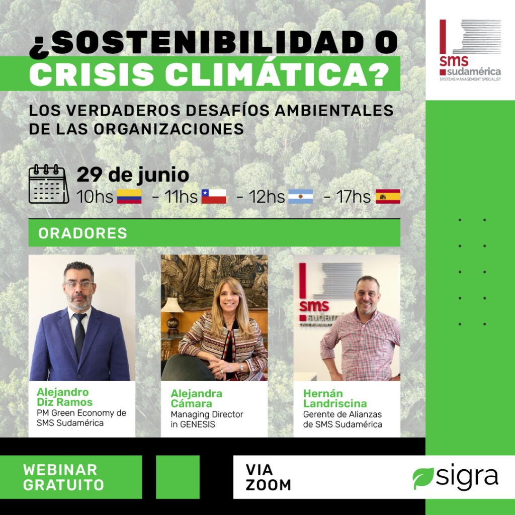 Banner sobre evento "Sostenibilidad o Crísis Climática" con fotos de oradores.