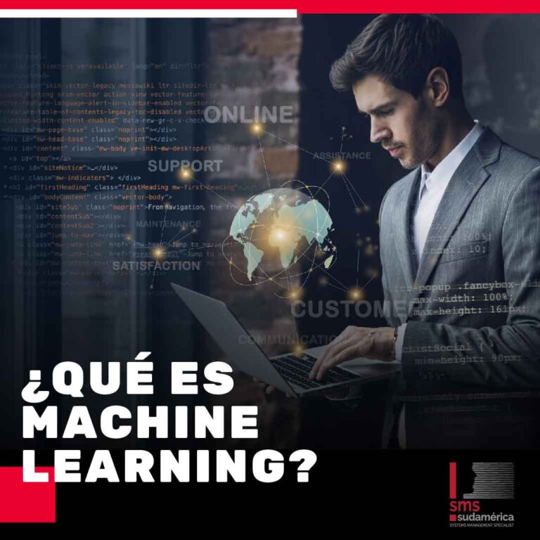 Banner del artículo educativo '¿Qué es Machine Learning?' de SMS Sudamérica con gráficos digitales